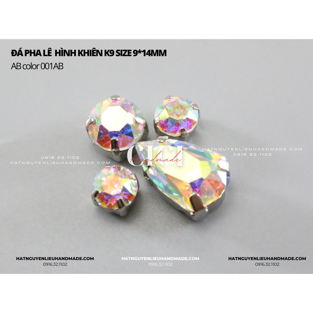 Set 2 hạt Đá pha lê hình khiên đá K9 size 9*14mm cao cấp đế dày Cici Handmade nguyên liệu tự làm đính kết trang trí