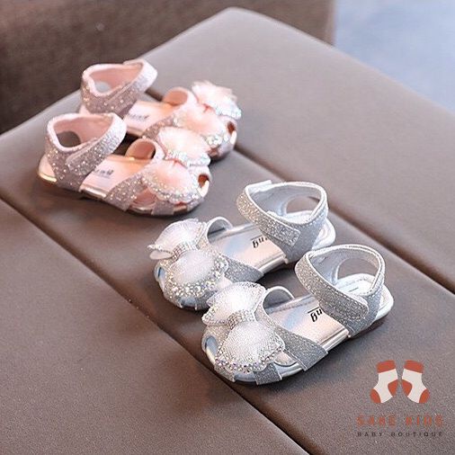 Giày tập đi cho bé gái - Sandal rọ Nơ đáng yêu có sequin cực điệu đế cao su mềm chống trơn trượt  A107