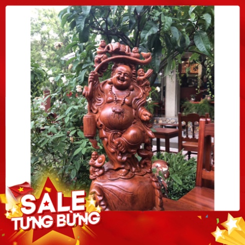 Tượng Di Lặc Ngũ Phúc Gỗ Hương Cao 60 Cm Liền Khối Vân Đẹp