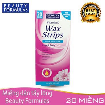 Hộp 20 miếng dán tẩy lông Beauty Formulas Wax Strips Legs and Body