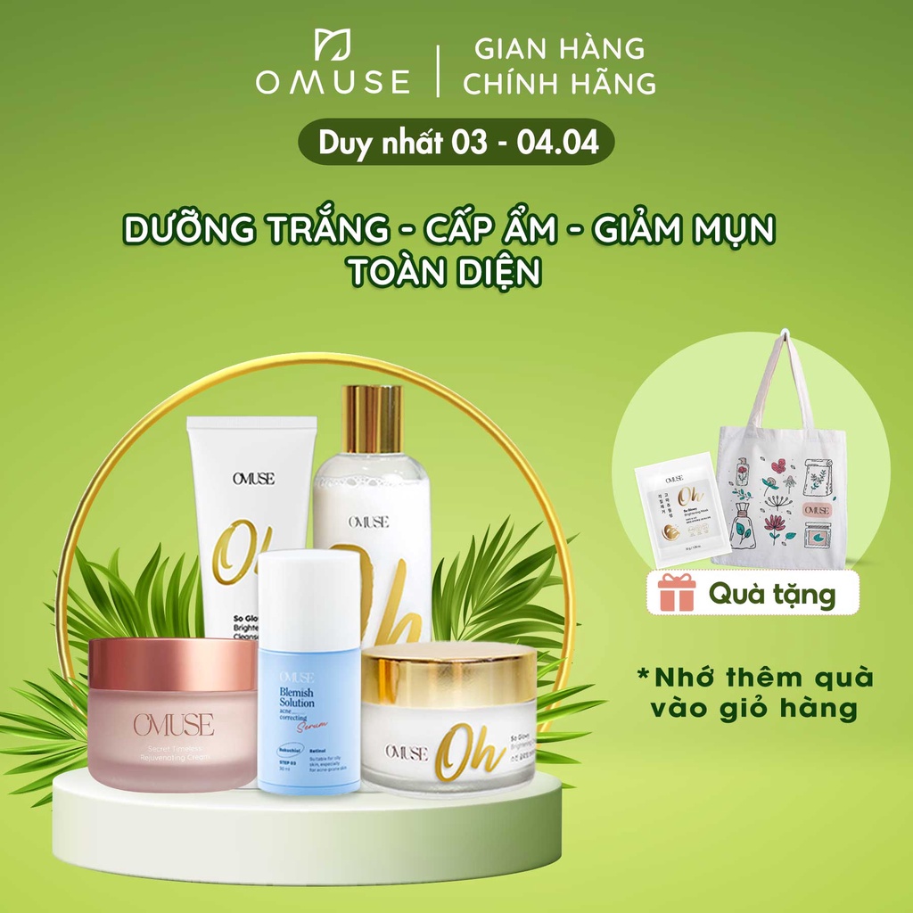 Bộ 5 sản phẩm dưỡng da toàn diện OMUSE giúp dưỡng trắng phù hợp với da dầu và hỗn hợp thiên dầu