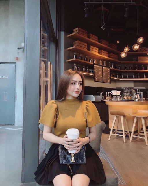 Áo thun gân len tay phồng sang chảnh (video)ch