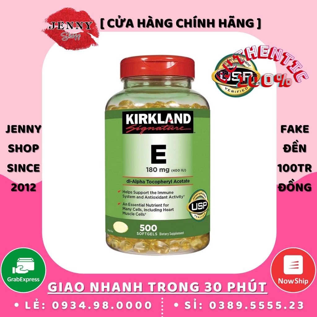 Viên Uống Bổ Sung Vitamin E 180mg 400IU Kirkland Hộp 500 Viên