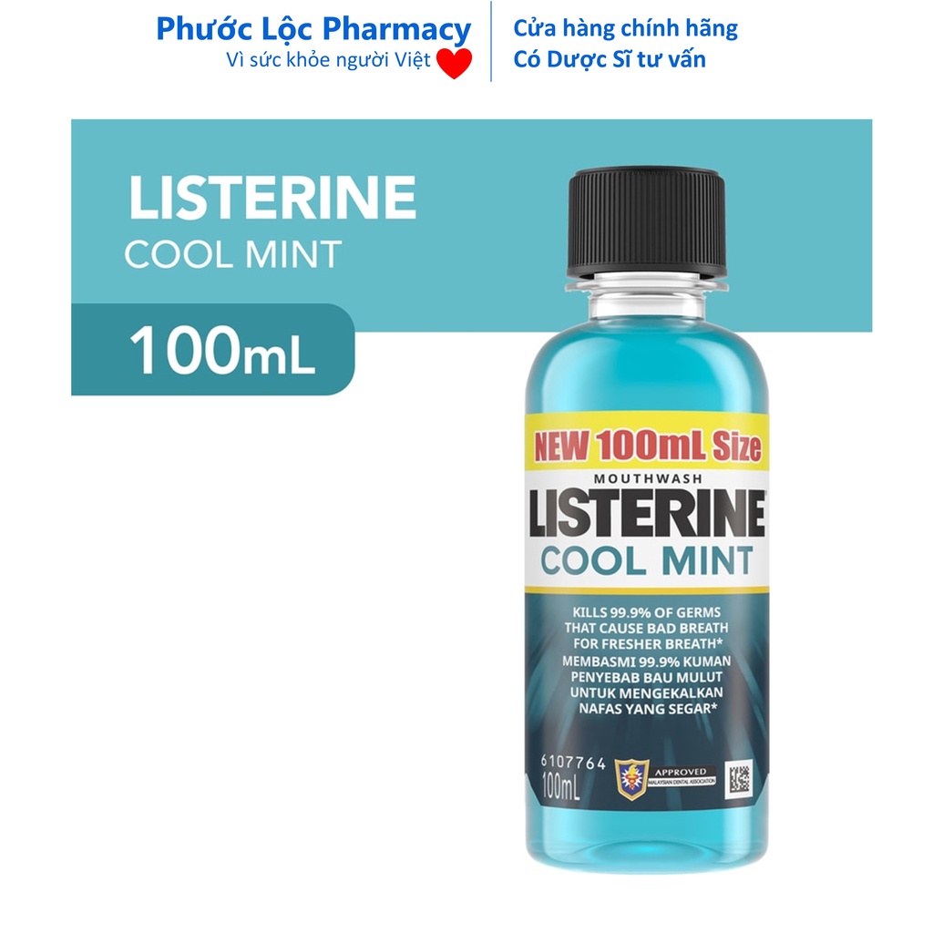 Nước súc miệng Listerine Cool Mint chai nhỏ bỏ túi 100ml.