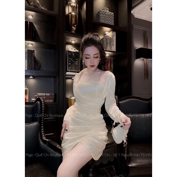 Váy lụa nhún dây đá thiết kế