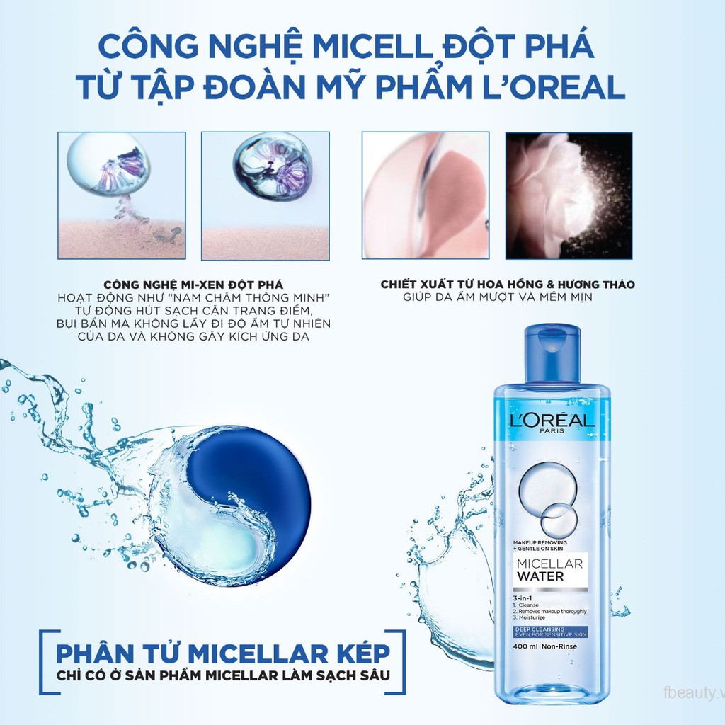 [XANH ĐẬM] Nước Tẩy Trang Làm Sạch Sâu L’Oreal Micellar Water 3-in-1 Deep Cleansing (400ml)