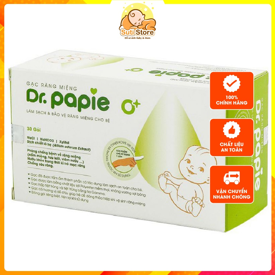 Gạc rơ lưỡi Dr.papie hộp 30 gói diệt khuẩn, chống tưa lưỡi hiệu quả cho bé sơ sinh