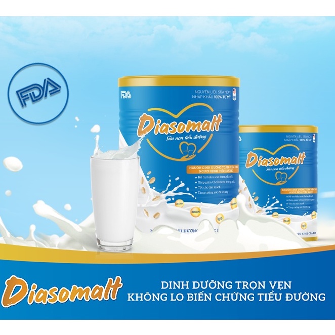 [Chính hãng] Sữa non Diasomalt 850g - Dinh dưỡng cho người tiểu đường - Ổn định đường huyết + Tặng ly