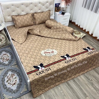 Sét chăn ga gối hè thu 5 món - chó gucci