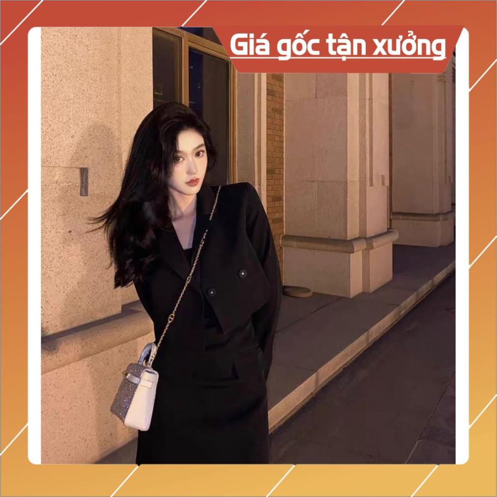 [Hàng Chất Lượng] Set Đầm Ống Chữ A + Áo Khoác Vest (ĐEN) | BigBuy360 - bigbuy360.vn