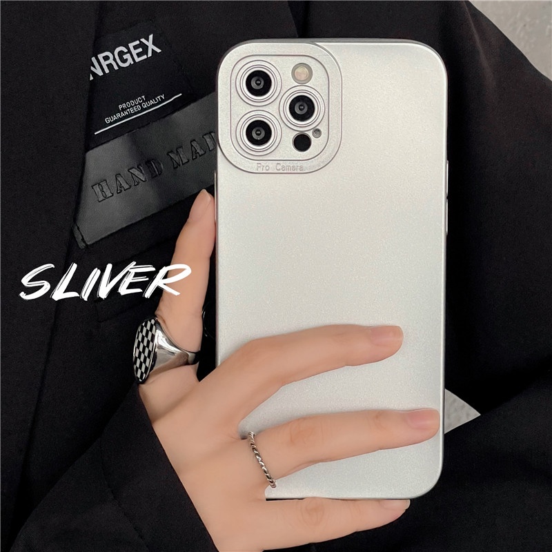 Ốp điện thoại giả da mềm bảo vệ camera chống vân tay màu bạc thích hợp cho IPhone 7 8 Plus 11 X XS 12 13 Pro Max