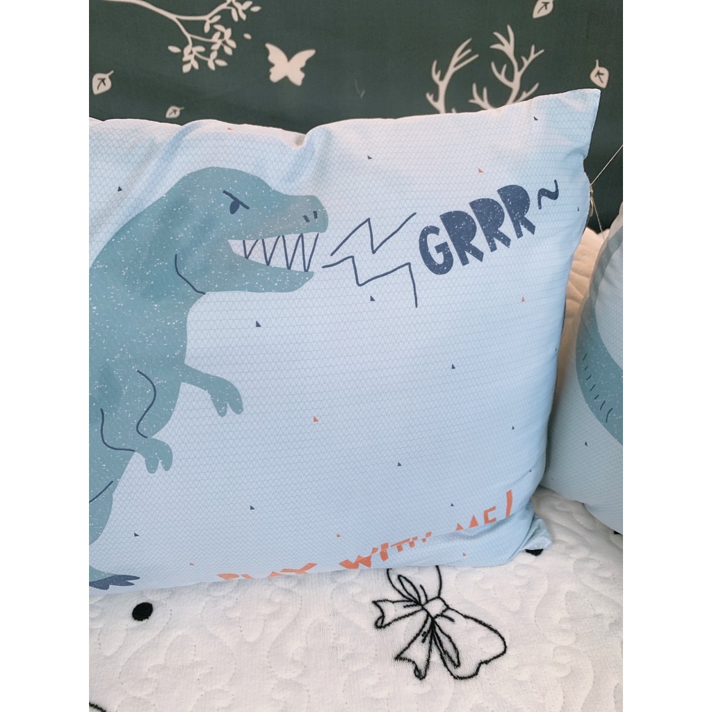 Gối trẻ em nhập khẩu cao cấp 100% cotton bông hạt kháng khuẩn Khủng long đáng yêu vui nhộn - Có khóa kéo