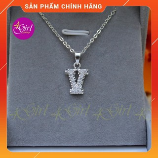 [Bạc 925] Dây chuyền bạc nữ + mặt dây chuyền chữ V đính đá ( 1,1cmx1cm)