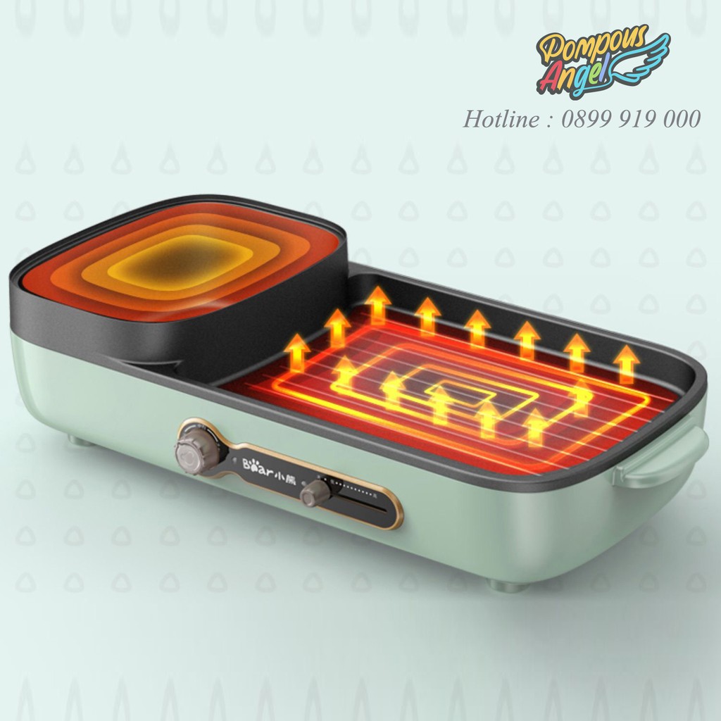 Nồi lẩu nướng đa năng 2in1 BEAR DKL-C15G1 sôi nhanh khay vuông 2 ngăn chống dính