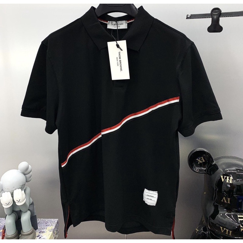 Áo polo cộc tay Thom Brown có hoạ tiết kẻ, Áo có cổ thời trang mùa hè phong cách hàn quốc cotton btshop từ 45 đến 75 kg