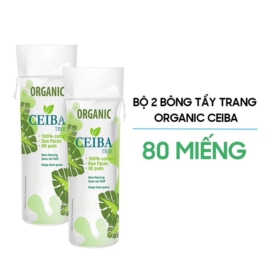 Combo 2 Bông tẩy trang Organic Ceiba dành cho da nhạy cảm 80 miếngx2