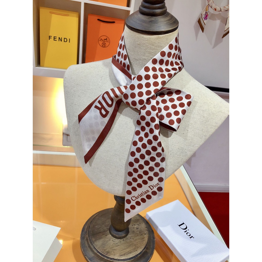 Khăn Choàng Cổ / Khăn Tay / Túi Xách Họa Tiết Chấm Bi Phối Ruy Băng Lụa Màu Xanh Navy Thiết Kế Ấn Tượng Cho Nữ