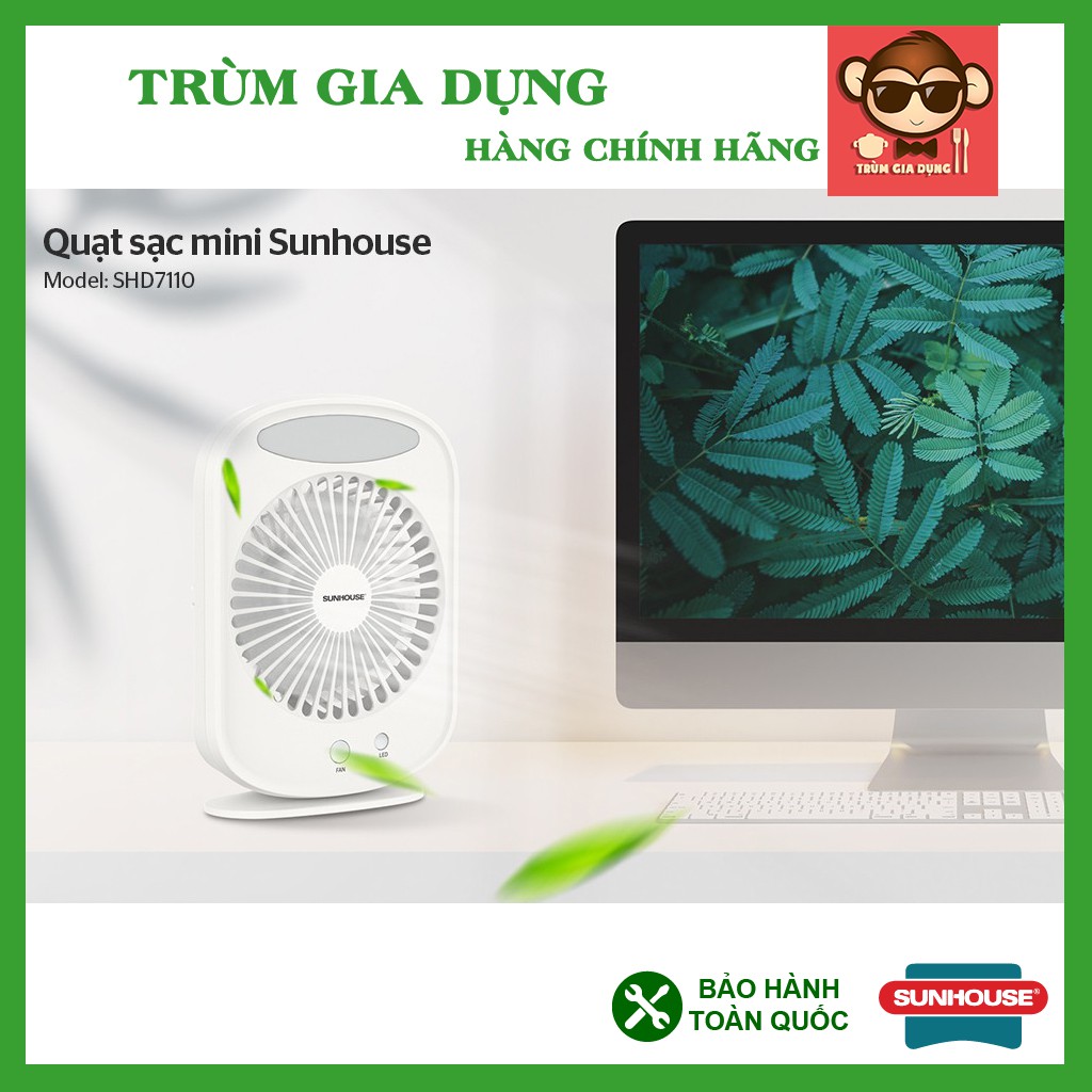 Quạt tích điện, quạt tích điện mini Sunhouse SHD7110, bảo hành 12 tháng toàn quốc, 3 tốc độ gió điều chỉnh linh hoạt.