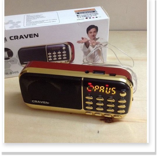 Loa Craven CR-836S , 836S Nghe Nhạc Thẻ Nhớ, USB, FM Chính Hãng Có Đèn PIN, Cắm Tai Nghe