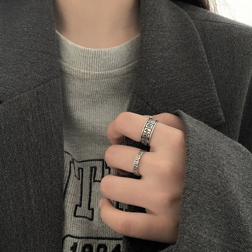 Nhẫn Đeo Tay Khắc Chữ Lucky money Thời Trang Cổ Điển