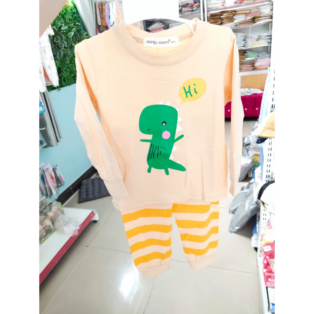 Bộ Dài Tay Minky Mom Cotton 100% Họa Tiết Hoạt Hình Dễ Thương Quần Kẻ Cho Bé Q211 - Unchi Store