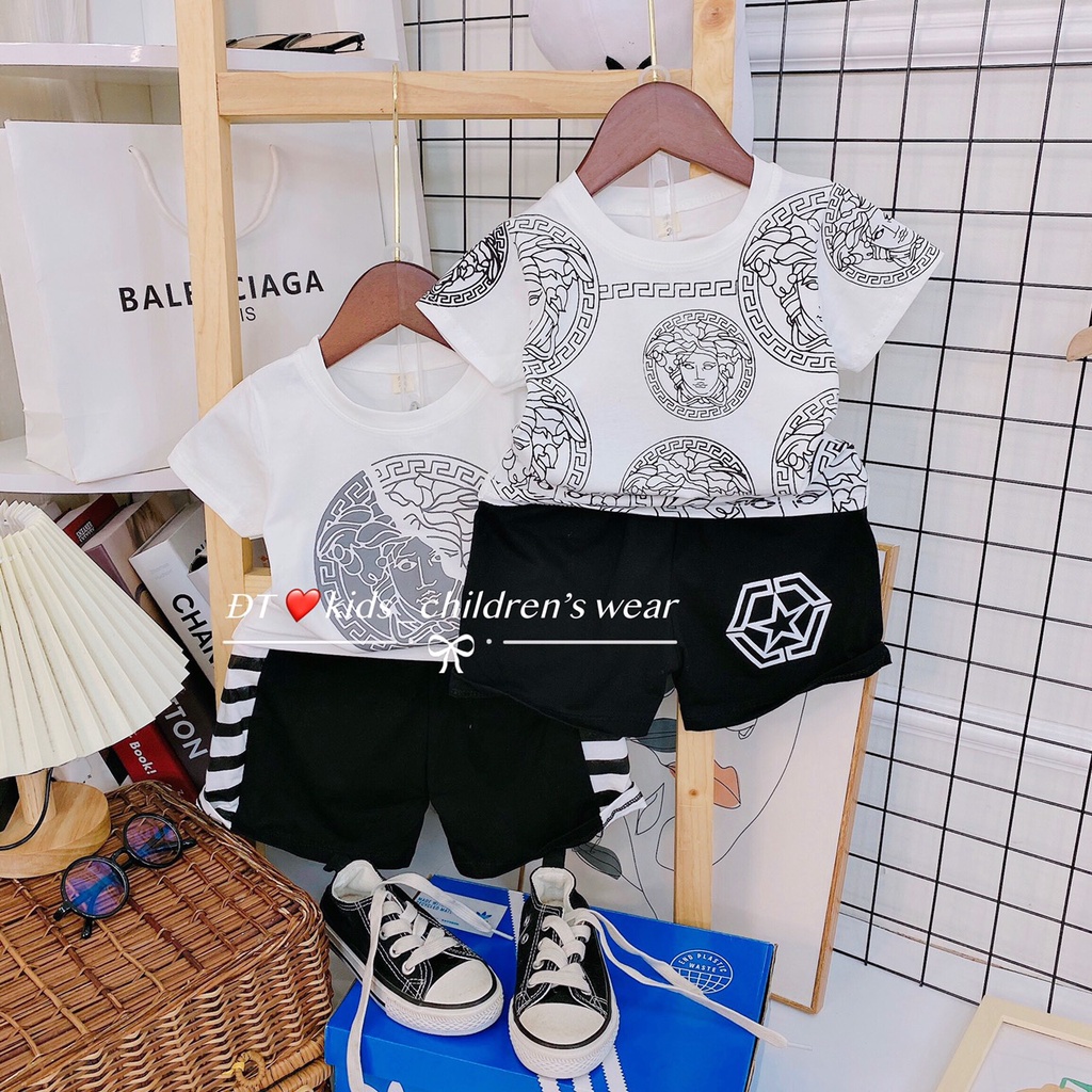 Bộ cộc tay cho bé trai in hình sành điệu -cá tính 8-30kg (M3)