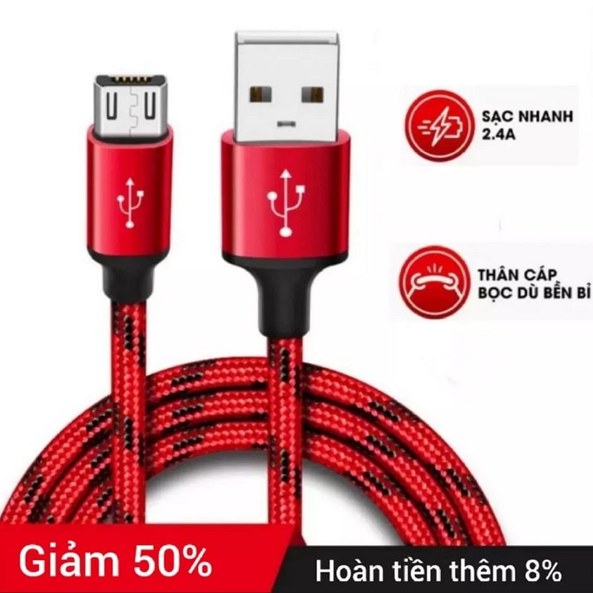 Dây sạc samsung, cổng Micro USB, Cáp sạc oppo, xiaomi... thiết kế dây bện dù cho điện thoại androi