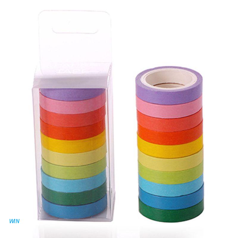 Bộ 10 Cuộn Băng Keo Washi Màu Macaron Trang Trí Sổ Tay Nhật Ký DIY