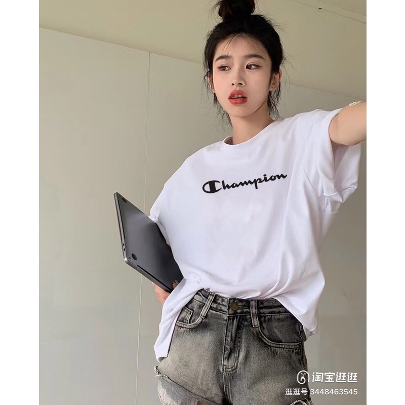 Áo phông Champion logo to, áo thun unisex, chất cotton thoáng mát, tay lỡ, form rộng, Dorystore