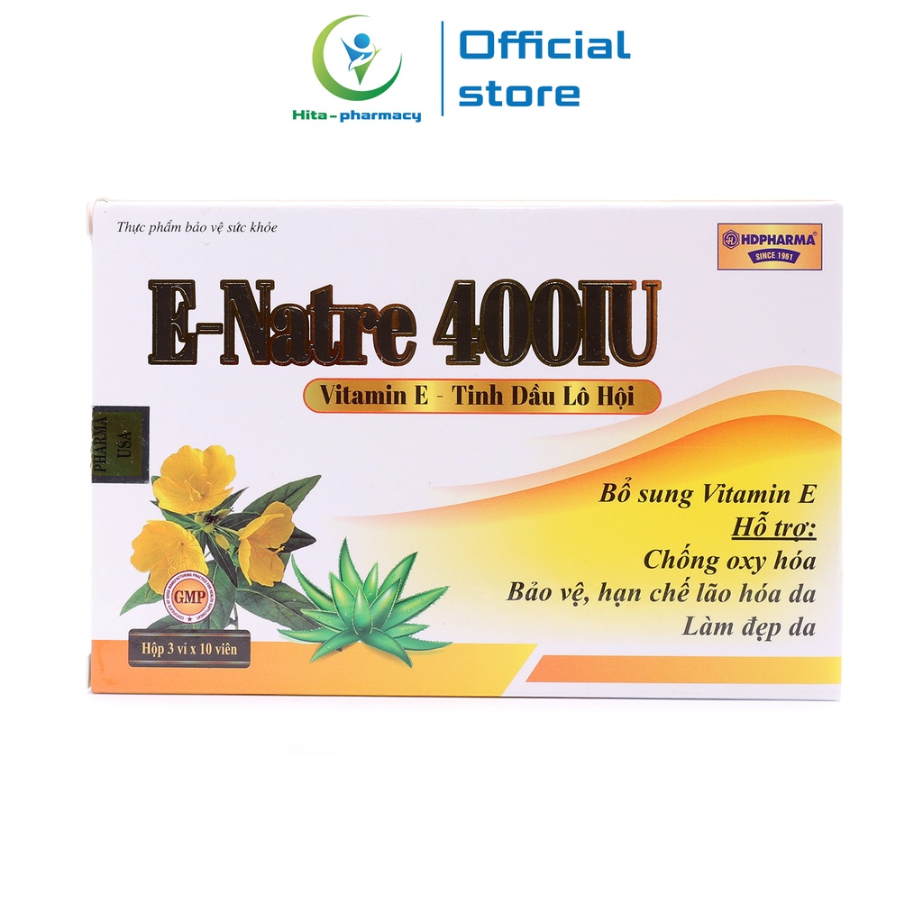 E-Natre 400IU bổ sung Vitamin E, dầu hoa anh thảo đẹp sáng da - 30 viên [E-Natre 400 IU Vàng]