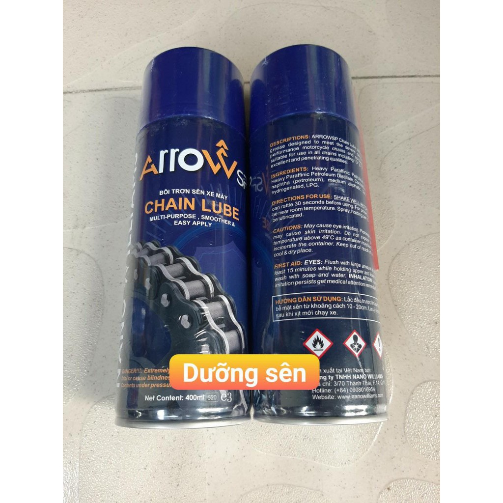 Chai rửa sên , dưỡng sên , phủ nano lốp xe , vỏ xe  arrow chain lube , tire thông dụng các loại xe