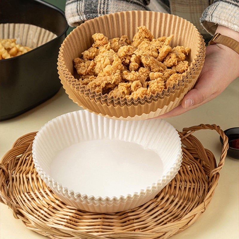 Set 50 Miếng Giấy Lót Nồi Chiên Hình Khuôn Bánh Loại Lớn Chống Dính - Giấy nến vàng chịu nhiệt, giấy lót nồi chiên chống