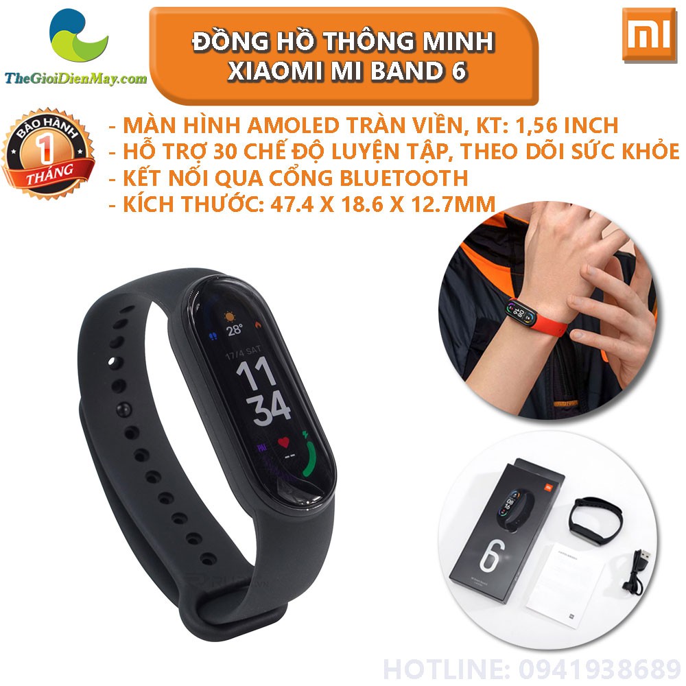 [Bản quốc tế] Đồng Hồ Thông Minh Xiaomi Mi Band 6 - Bảo Hành 1 Tháng - Shop Thế Giới Điện Máy