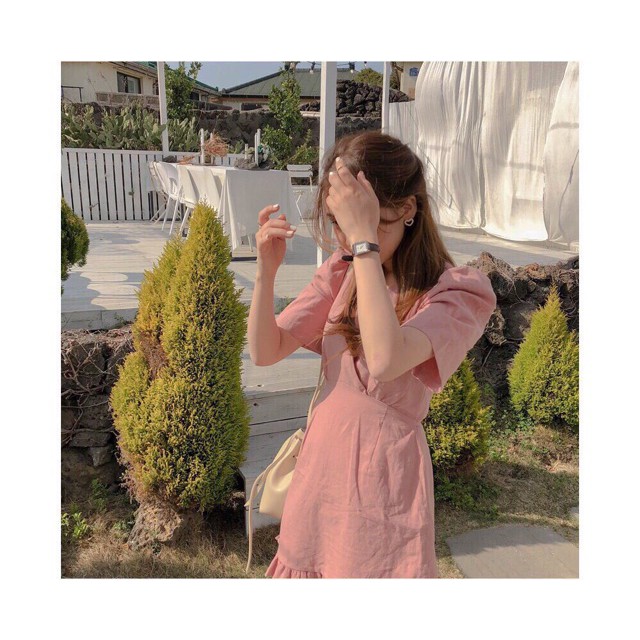 ⭐️Đầm Cổ V Phối Bèo Thắt Nơ