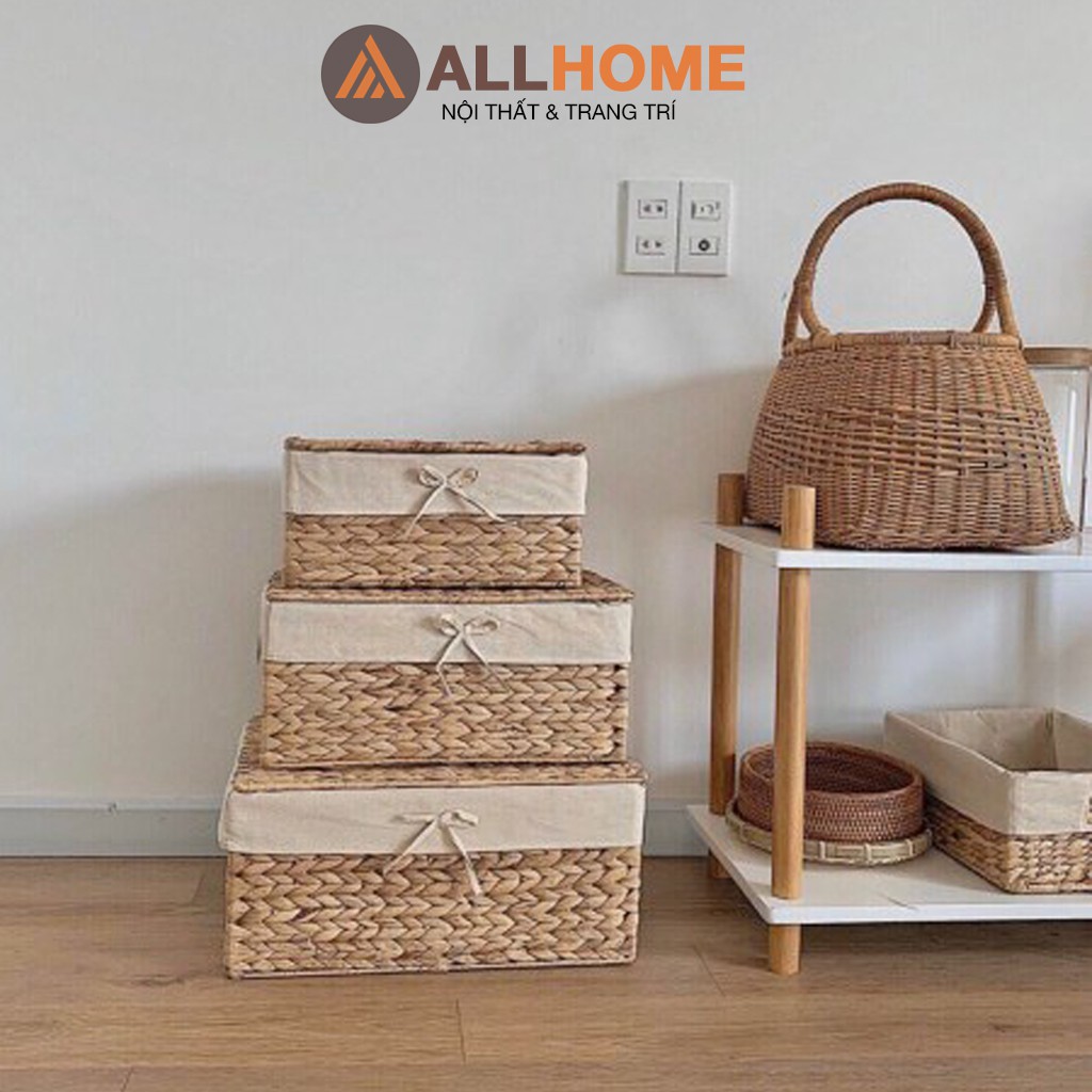 Giỏ Khay Lục Bình ALLHOME Hình Chữ Nhật Size S/M/L Đựng Đồ, Trang Trí Decor Hàng Xuất Khẩu