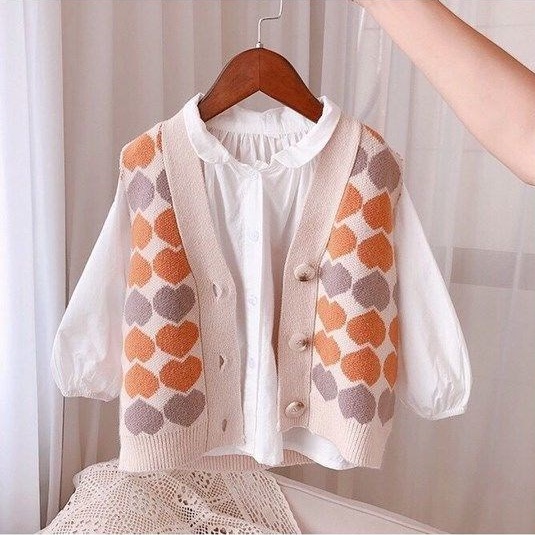 Áo ghi lê dệt kim họa tiết trái tim phong cách Nhật Bản ngọt ngào mới cho trẻ em