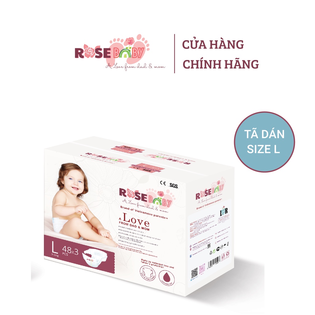 THÙNG BỈM DÁN ROSE BABY size L (144 miếng)