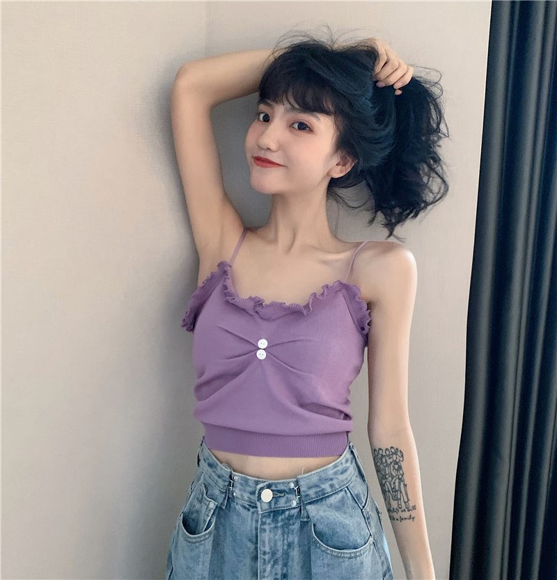 Áo camisole dệt kim màu trơn cho nữ không tay | BigBuy360 - bigbuy360.vn