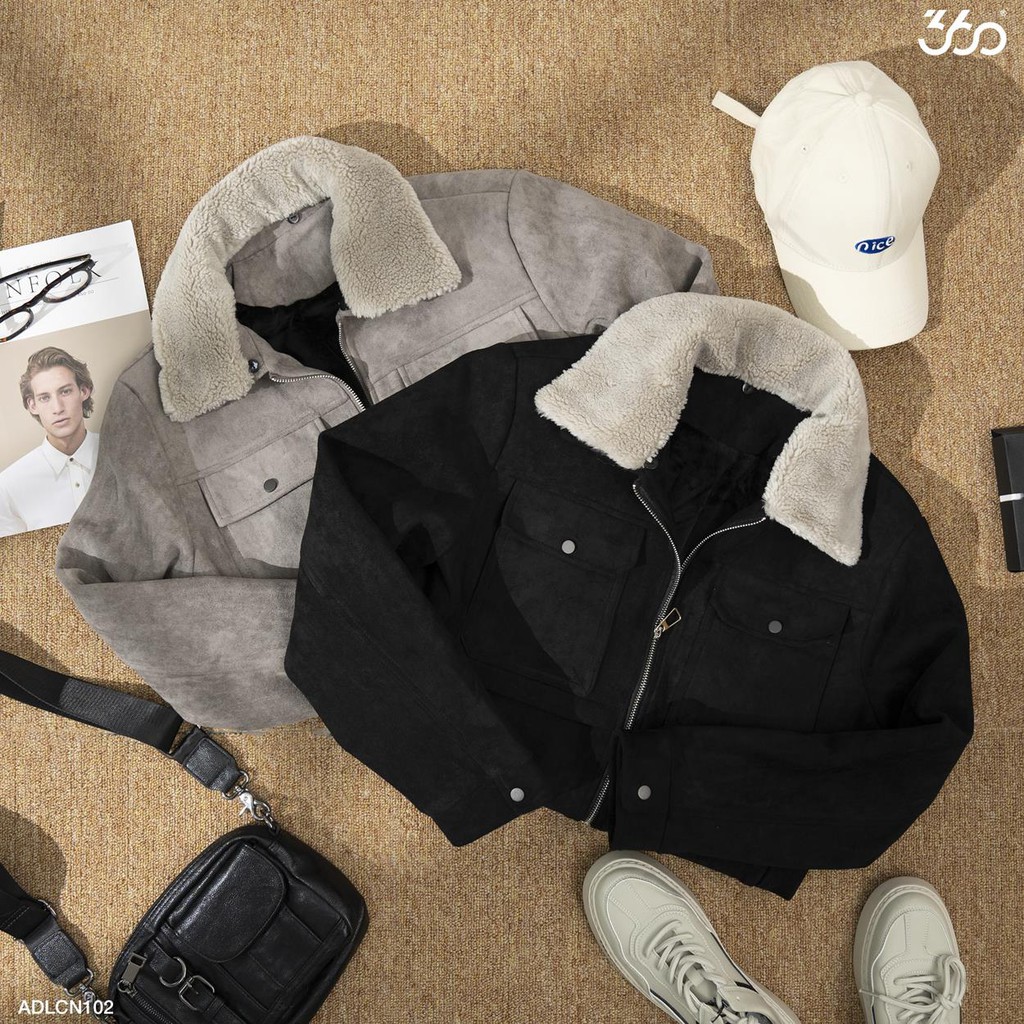 [Mã FAMALLT5 giảm 15% đơn 150K] Áo da lộn cao cấp thương hiệu 360 Boutique cổ lông tháo lắp dễ dàng - ADLCN102 | BigBuy360 - bigbuy360.vn