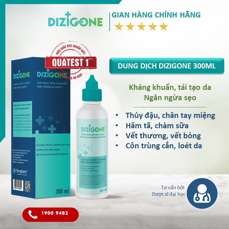 Dung Dịch Kháng Khuẩn DIZIGONE 300ml - Dung Dịch Sát Khuẩn, Khử Khuẩn, Lành Vết Thương, Tái Tạo Da, Ngăn Ngừa Sẹo