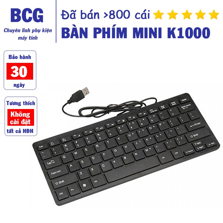 Bàn phím mini có dây K1000/H726/D810 kết nối cổng usb, không cần cài đặt, thay thế bàn phím laptop, cho mọi hệ điều hành