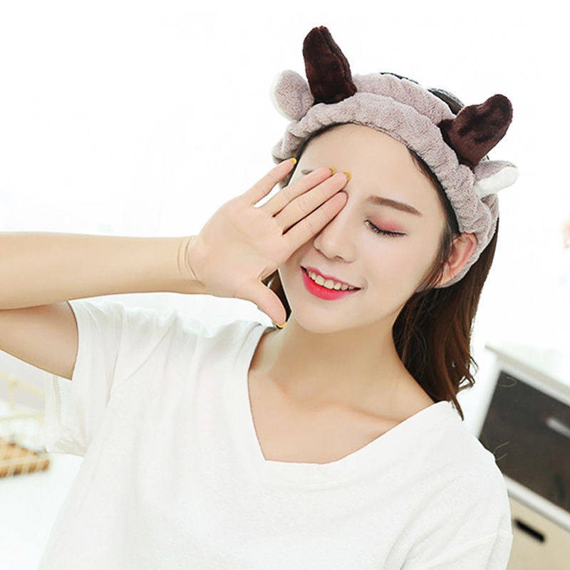 Băng đô trang điểm rửa mặt sừng hươu Turban cài tóc mềm mịn; S21 - MOZETO