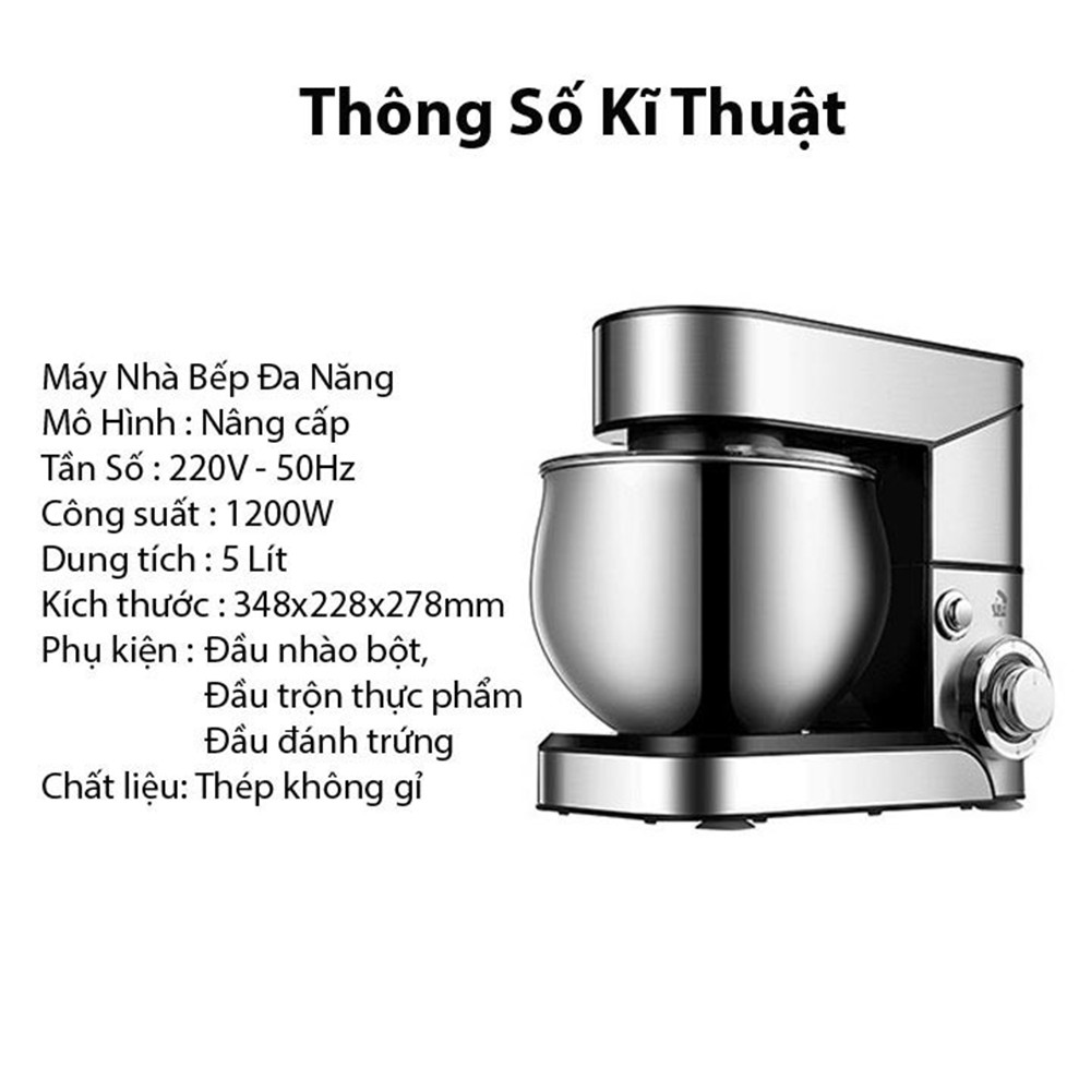 Máy đánh trứng nhào bột trộn thực phẩm làm bánh nhà bếp Sohef 5 lít 1200W