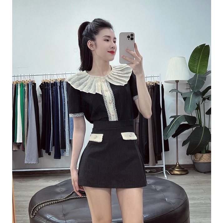 [ 𝐅𝐑𝐄𝐄 𝐒𝐇𝐈𝐏 ]SÉT ÁO CỔ BÈO REN MIX CV PHỐI GẤU SIÊU XINH VẢI TUYẾT MƯA