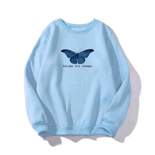 Áo sweater nỉ xanh in hình