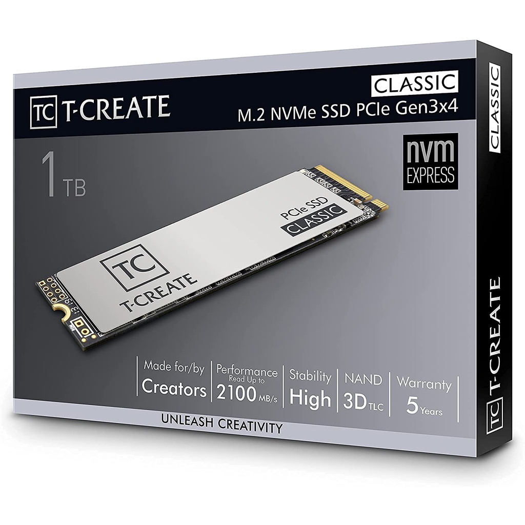 SSD TEAMGROUP T-CREATE CLASSIC 1TB for Creators 3D NAND TLC NVMe 1.3 M.2 PCIe Gen3x4 2280 Internal Solid State Drive SSD