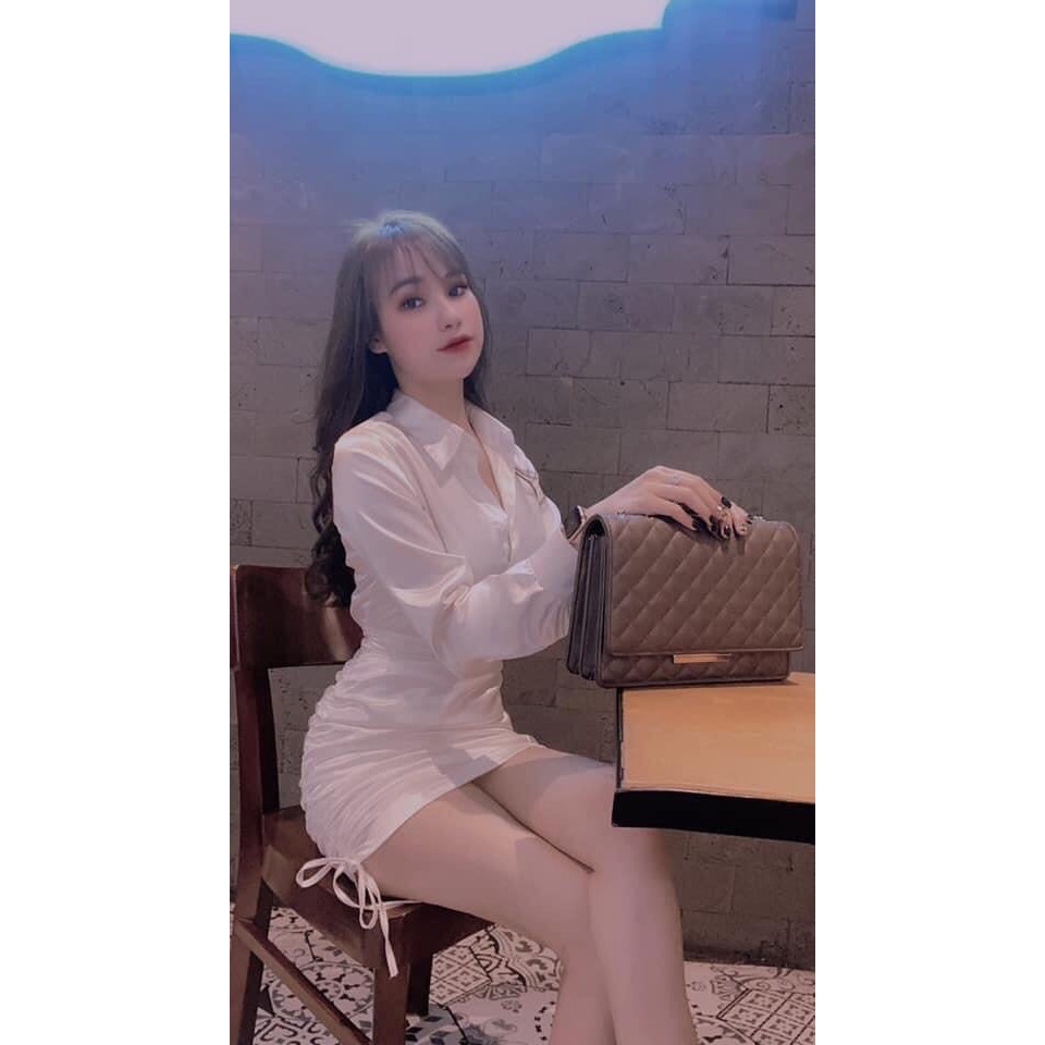 Đầm ôm nữ cổ nhún sơ mi cài nút thật 2 màu ( có mút ngực ) | BigBuy360 - bigbuy360.vn