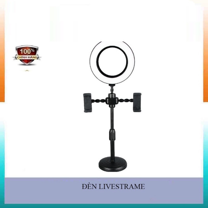 Đèn livestream để bàn - Đèn livestream 16cm kẹp 2 điện thoại có đèn hỗ trợ, quay tiktok, bán hàng, make up