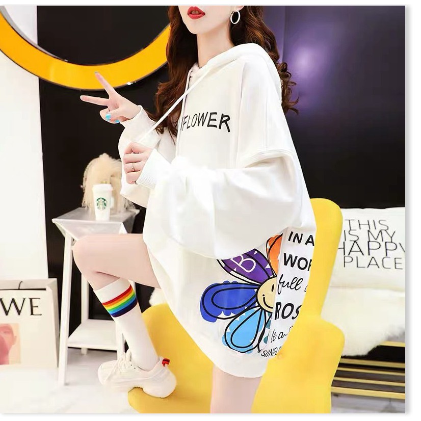 ÁO HOODIE NỮ PHỐI HOA EO PHỦ MÔNG Y HÌNH