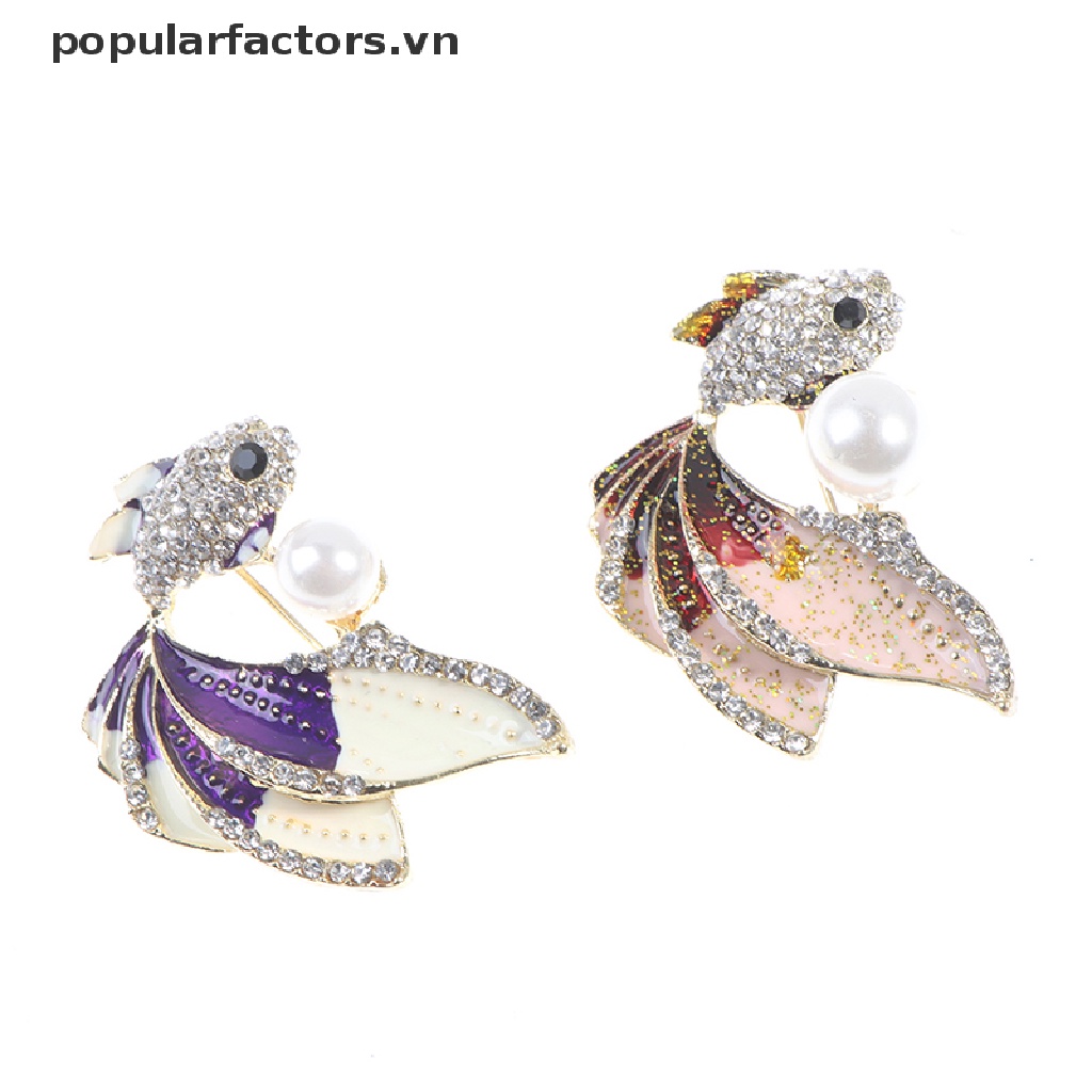 1 Huy Hiệu Cài Áo Hình Cá Vàng Đính Đá Thời Trang